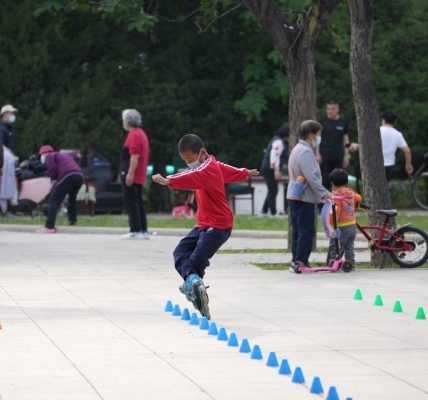 a boy jumping in the air